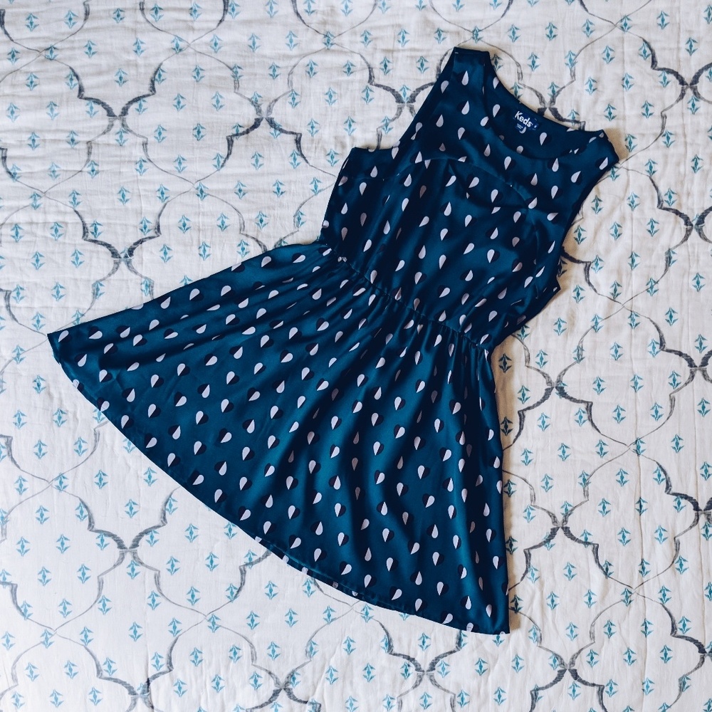 Blue A-Line Dress with Heart Pattern